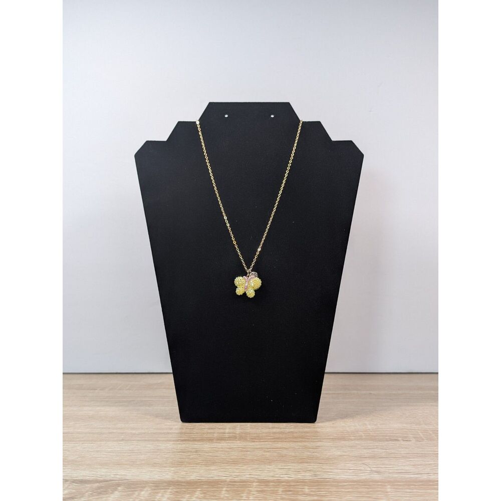 Yellow Rhinestone Butterfly Pendant Necklace – 20” Chain